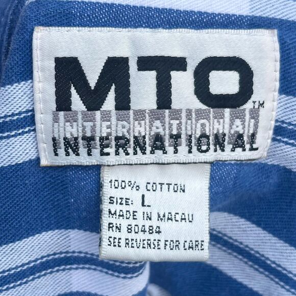 Vintage Cotton Shirt in Mens Large Blue Plaid 90s button down - Picture 7 of 11